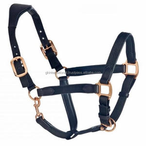 Licou de cheval ergonomique en cuir véritable rembourré de haute qualité, fait à la main, double couture, licou avec finition or rose, quincaillerie en laiton - Product Image 5