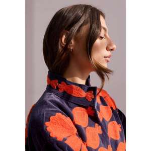 Veste vintage en coton bleu marine brodée Suzani pour femmes, chemise légère décontractée à manches longues, manteau d'hiver pour femmes - Product Image 3