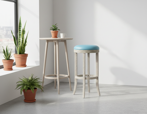 Chaise de bar contemporaine à cadre rond, tabouret de bar en bois rond robuste, base ronde moderne, tabouret de comptoir en bois d'hévéa, styles classiques - Product Image 6