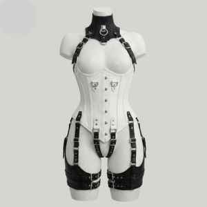 Ensemble Harnais Corset en Cuir Style Bondage Sexy, Tenue Fétichiste Non Tissée, Lingerie Costume Blanc, Effet Gainant, Boucles Métalliques, Sportif - Product Image 1