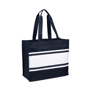 Non Woven Poly Striped Rope Fashion Varsity <b>Box</b> Tote Reusable <b>Gift</b> Custom Print Ready Eco Friendly Promotional Bulk Wholesale - Product Image 1