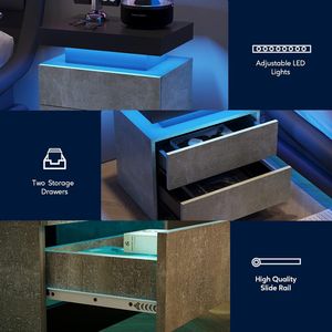 Modern Gray <b>LED</b> Nightstand with 2 Drawers <b>Bedside</b> <b>Table</b> Cabinet Lights for Bedroom - Product Image 2