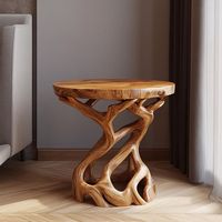 Table basse en bois massif raffiné, conçue pour une présentation élégante de meubles de salon.