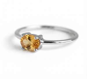 Rhaya Jewels Elegant Rhodium Plated 925 Sterling Silver Oval Cut <b>Citrine</b> Solitaire <b>Ring</b> Prong Setting Dainty Trendy Women's - Product Image 2
