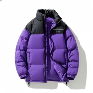 Veste matelassée coupe-vent bleu marine pour homme avec capuche, en tissu polaire, col montant, fermeture éclair, logo sur le devant, chaude, pour l'hiver, style streetwear - Product Image 4