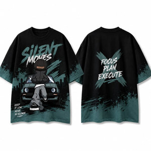T-shirt Homme Oversize Imprimé Vintage Effet Vieilli avec Logo Designer et Motif Graphique, Grammage Lourd, Lavage Acide – Fabricant - Product Image 1