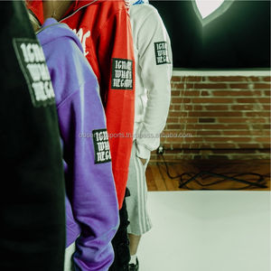 Survêtement décontracté d'hiver personnalisé à capuche avec fermeture éclair, sweat-shirt uni, pantalon de jogging à cordon, coupe ample, streetwear épais 100% coton à séchage rapide - Product Image 6