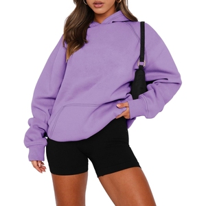 Sudadera con Capucha Extra Grande para Mujer, Manga Larga, Color Morado Sólido, Tejido de Algodón, Estilo Otoñal, con Bolsillos - Product Image 3