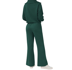 Conjunto Deportivo Ecológico para Mujer, 100% Algodón, Color Verde Sólido, con Capucha, Cintura Elástica, Corte Regular, Ropa Casual de Verano - Product Image 1
