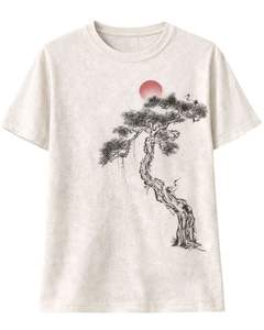 T-shirt personnalisé beige pour femme avec motif arbre bonsaï, en coton doux, manches courtes, style décontracté japonais, esthétique estivale, coupe ample - Product Image 1
