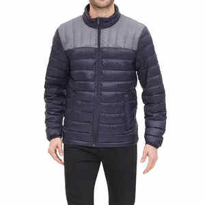 Veste matelassée bleu marine pour homme, col montant, fermeture éclair, coupe-vent, légère, décontractée, pour l'automne - Product Image 2
