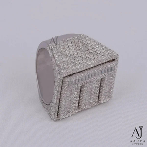 Silver Letter Moissanite <b>Ring</b> Iced Out Pave Set <b>Name</b> Initial Band for Men Women Party Gift - Product Image 4