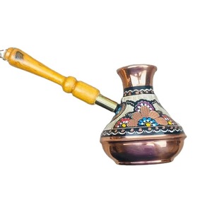 Cafetera Turca de Cobre de Calidad Garantizada con Mango de Madera, Diseño Tradicional, Forma Redonda, Utensilios para Café y Té, Percolador - Product Image 1