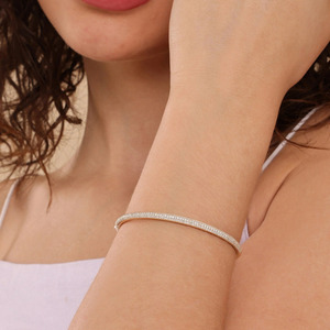 Yellow Gold Pave Lab Grown Diamond Round Brilliant Cut Luxury Tennis <b>Bangle</b> <b>Bracelet</b> - Product Image 2