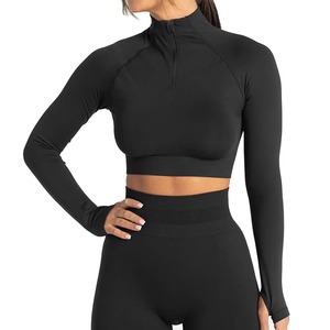High Quality Fitness <b>Women</b> Soft Crew Neck Long Sleeve Crop <b>Top</b> Shirt Sportswear Slim Fit <b>Compression</b> Sexy Gym Crop <b>Top</b> - Product Image 3