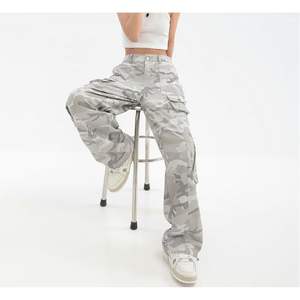 Femmes taille haute poche à rabat Baggy Denim pantalon droit jambe large Cargo jean élastique respirant décontracté ajustement pour adolescentes 3XL - Product Image 3