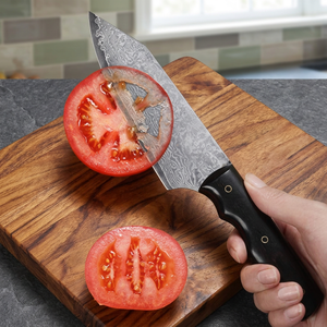 Couteau de chef artisanal en acier damas, manche en micarta noir et étui en cuir fin, couteau de cuisine, couteau à fruits - Product Image 2