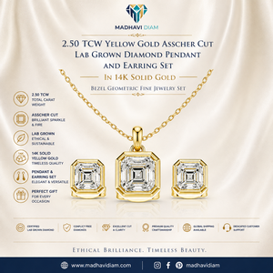 Premium 2.50 TCW Asscher Cut Lab Grown Diamond <b>Pendant</b> and Earrings Set 14K <b>Solid</b> Yellow <b>Gold</b> Bezel Fine Jewelry for Women - Product Image 1