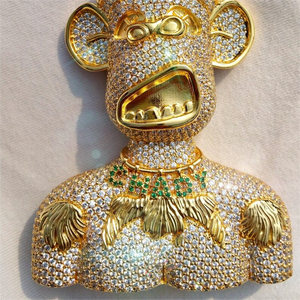 AMBER JEWELS Luxury 18K Gold Plated Monkey Pendant Charm with Natural Diamond Unisex Hip Hop Everyday Wear <b>Statement</b> <b>Necklace</b> - Product Image 1