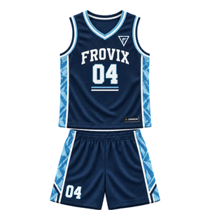 Ensemble d'uniformes de basketball personnalisés pour hommes, bleu marine et blanc, maillot sans manches à col en V, shorts, panneaux géométriques, numéros d'équipe, kits en gros - Product Image 4