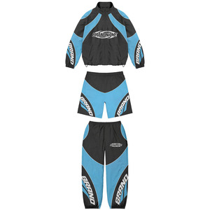 Ensemble court coupe-vent en polyester Taslan 320 GSM, noir avec empiècements bleu ciel, logo thermocollé, grandes tailles - Product Image 1