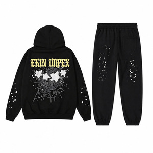 Sweat à capuche intégral Ekin Streetwear Y2K surdimensionné pour homme en coton avec impression personnalisée en relief et broderie toile d'araignée en strass - Product Image 2