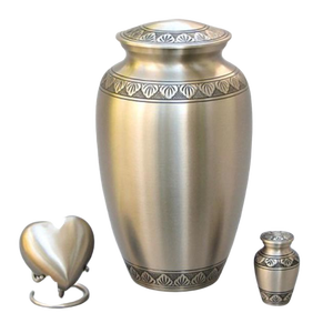 Classic Metal Cremation Urn Set with Heart and <b>Mini</b> <b>Vase</b> Traditional Design Sympathy Use Durable Finish - Product Image 1