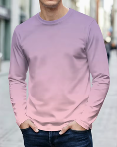 <b>Men's</b> Purple <b>Pink</b> Gradient Long Sleeve Crewneck T <b>Shirt</b> Quick Dry Knitted Casual Top - Product Image 1
