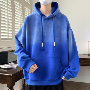 Sudadera con Capucha Azul Extra Grande para Hombre, Color Sólido, Informal, de Algodón, Felpa Francesa, con Bolsillo, para Otoño - Product Image 1