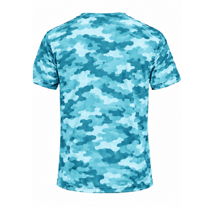 T-shirt Aqua Camo pour hommes, manches courtes, col rond, imprimé camouflage, entraînement athlétique, fitness, course à pied, vêtements de sport performants - Product Image 2