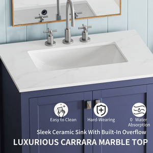 Mobile Bagno Blu Navy 24V03 30NB Completamente Assemblato, Mobile Lavabo da 30 Pollici con Piano in Marmo - Product Image 4