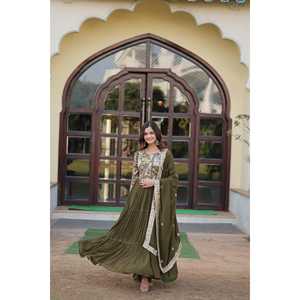 LIKSHA MEHNDI <b>COLOUR</b> PREMIUM READYMADE GOWN WITH DUPATTA <b>SET</b>-LC-1090 - Product Image 4