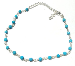Natural Turquoise <b>Beaded</b> <b>Bracelet</b> 925 Sterling Silver Minimalist Gemstone Jewelry, Handmade Blue Stone <b>Bracelet</b> for Women. - Product Image 3