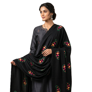 Chal de Pashmina Negro para Mujer al por Mayor, con Bordado Paisley, Bufanda Larga para Uso Diario en Todas las Estaciones, Proveedor OEM - Product Image 1