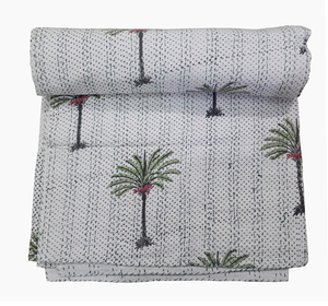 Cotton <b>Quilt</b> Set Palm Tree Pattern <b>Quilting</b> Simple Style All-Season Home Use Folded Design - Product Image 1