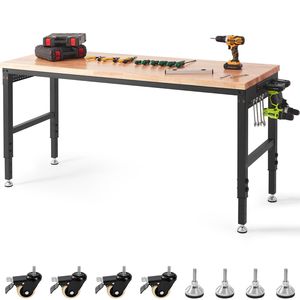 Banco da Lavoro Regolabile 72"L X 25"W con Ruote Universali, Altezza 28-39.5", Capacità di Carico 3000 LBS, Nuovo - Product Image 5