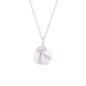 Collier Pendentif Tendance en Argent Sterling 925 Fait Main avec Coquillage Pavé et Diamants - Product Image 3