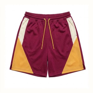 Wholesale <b>Men's</b> Maroon <b>Yellow</b> Canvas Basketball <b>Shorts</b> Athletic Drawstring Sports Training Breathable Eco-Friendly Quick Solid - Product Image 4