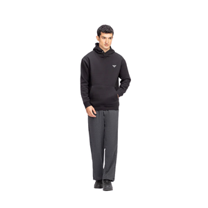 Sudadera con Capucha Negra para Hombre, Mezcla de Algodón Suave, Sudadera con Capucha de Felpa, Manga Larga, Corte Regular Informal, Bolsillo Delantero para Invierno - Product Image 1