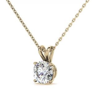 Colgante clásico de diamante redondo brillante cultivado en laboratorio con engaste de 4 puntas, colgante de oro de 18k para mujeres y niñas. - Product Image 1