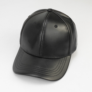 Black PU Leather Baseball <b>Cap</b> 6-Panel Adjustable Unisex Casual Hat - Product Image 1