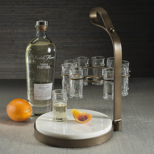 Luxury Shot Glass Holder Set With Marble Base Metal Stand Glass <b>Drinkware</b> Tequila Serving Bar <b>Accessories</b> - Product Image 1