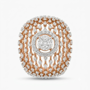 Anillo de Lujo con Varias Filas y Centro de Halo Elevado en Oro Rosa con Diamantes Blancos, Estilo Clásico para Mujer, Certificado IGI - Product Image 1