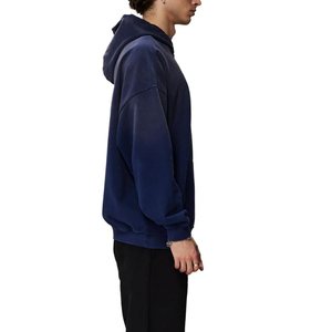 Sudadera con Capucha Azul Marino Oversize para Hombre, de Algodón y Felpa, Color Liso, con Bolsillos, Ajuste Regular, Diseño Desgastado, Ecológica, para Invierno - Product Image 6
