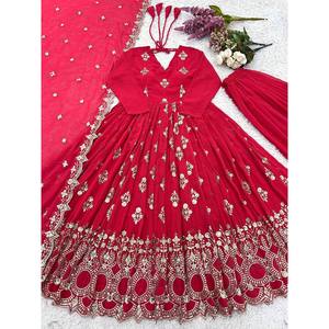 Designer Embroidered Evening <b>Gown</b> with Pent and Dupatta for Party Wear with Sequence Work - Product Image 4
