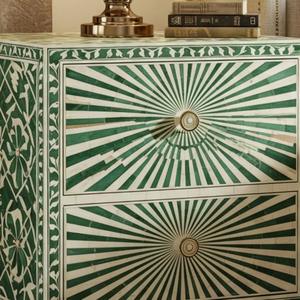 Mesa de Cajones con Incrustaciones de Hueso de ILAHI, Diseño Moderno con Detalles de Ágata, Almacenamiento de Tres Niveles, Mueble Portátil para el Hogar - Product Image 2