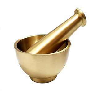 Traditional heavy brass spice <b>grinder</b> set with rimmed bowl and sturdy handle, available at wholesale prices. - Product Image 3