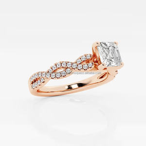 Anillo de compromiso/Bodas de lujo de oro de 14K para mujer con piedra principal de perla de joyería IGI/GIA de diamante cultivado en laboratorio Asscher - Product Image 2