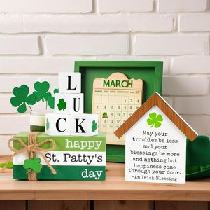 Set di 6 decorazioni per la festa di San Patrizio: vassoio a più livelli con cartello 'Buon San Patrizio', impilamento di libri, trifoglio e blocchi portafortuna - Product Image 2