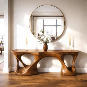 Table console en bois naturel 100% artisanale, design moderne, table d'entrée en pierre pour hôtel de luxe, villa, couloir, meubles - Product Image 2